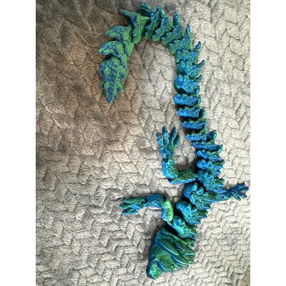 Articulated‎ 3D Printed Dragon Lizard Fidget Toy Blue Green Silk 15.5 Inch